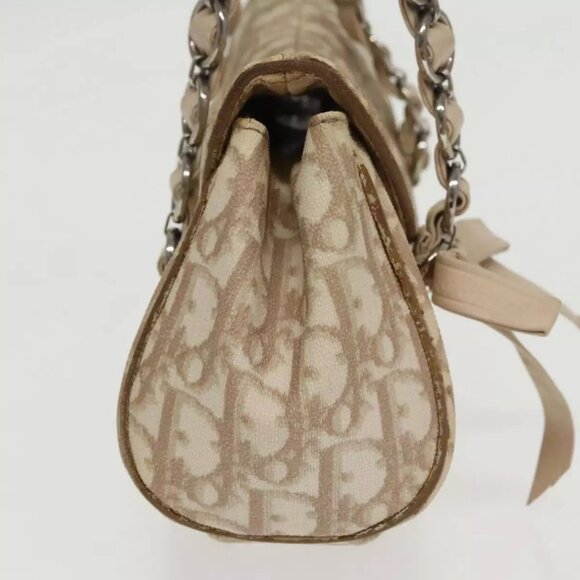 Christian Dior Trotter Canvas Romantic Hand Bag PVC Beige Silver Auth 100673 - Picture 4 of 16